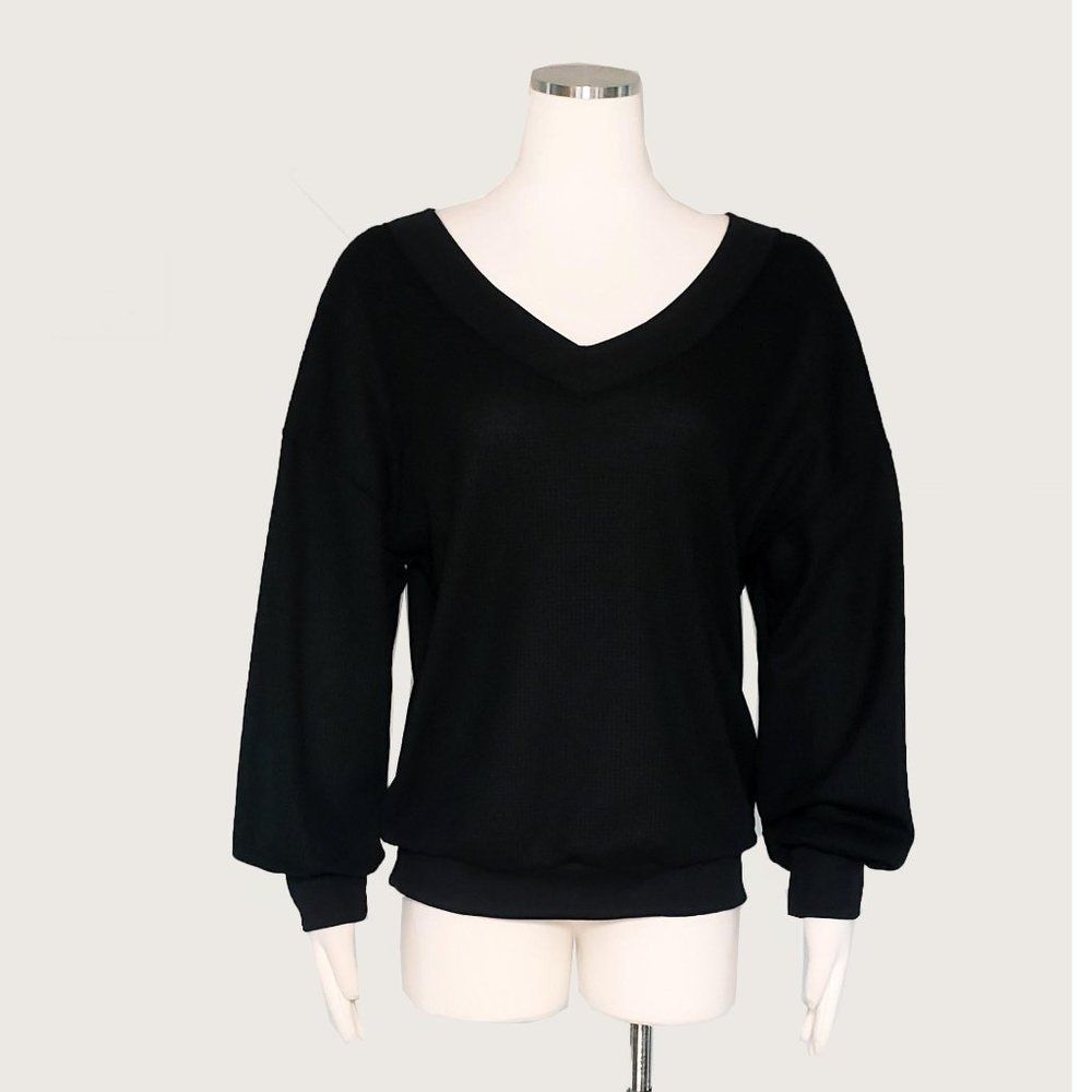 Off Shoulder Waffle Top NWOT - Picture 3 of 7